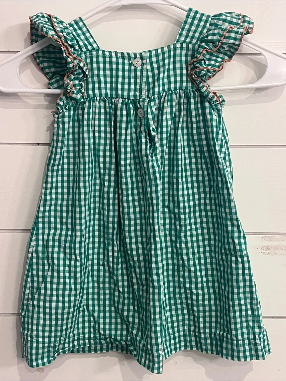 Green Gingham Girls' Dress with Orange Pumpkin Embroidery Perfect Fall Dress